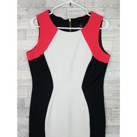 Women's Ronni Nicole White Black Blue Colorblock Sheath Dress Formal Work Size 8 - Picture 2 of 5